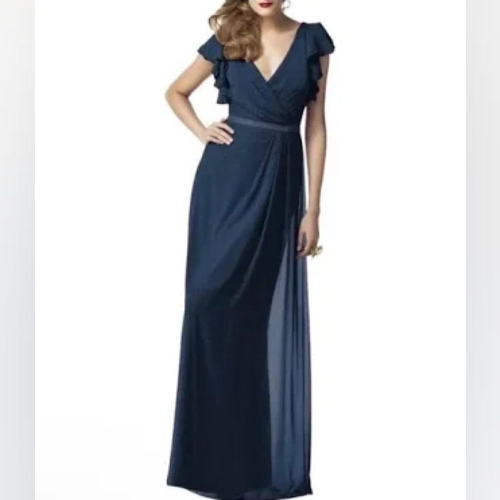NWT The Dessy Group Midnight Gold Shimmer V-Neck Wrap Dress | Size 4